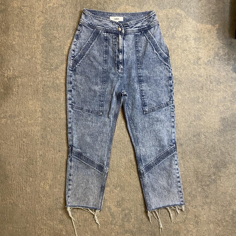 Ba&sh Jeans Womens Size 1 Blue Acid Wash Lady High Rise Cropped Tapered Leg